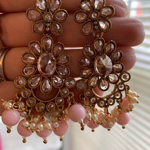 Indian pakistani necklace earrings set polki pink